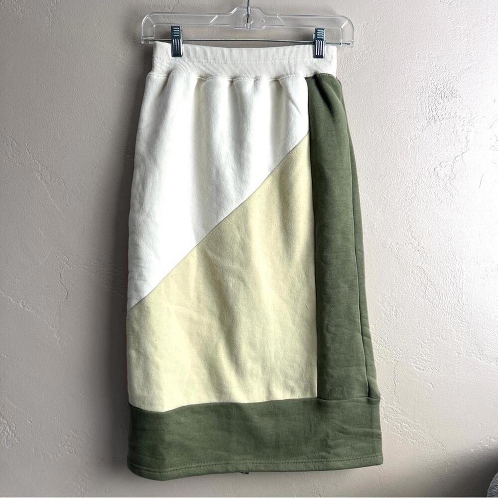 NWT Anthropologie Daily Practice Colorblock Midi Skirt Green Cream Athleisure - Picture 3 of 8